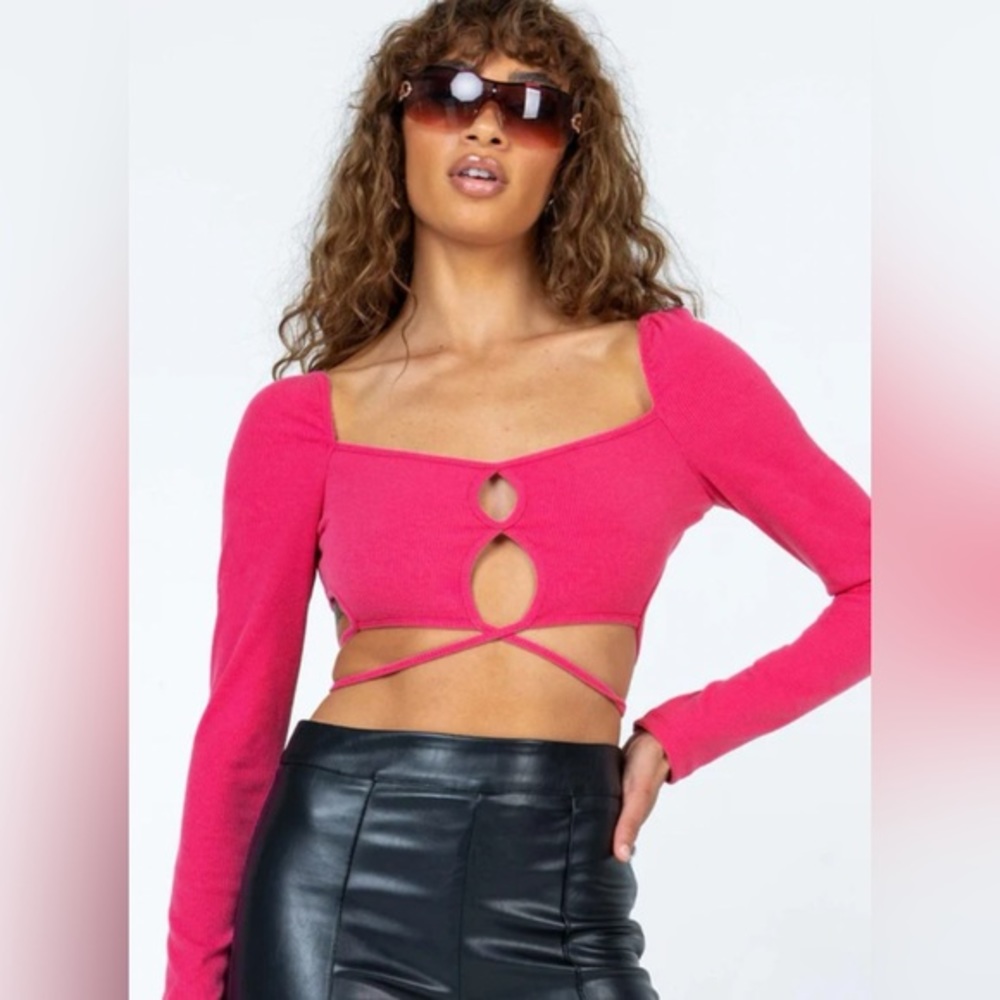 (NWOT) Princess Polly Long Sleeve Crop Tie Herring Top Pink